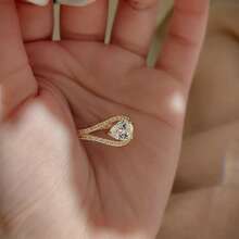 Women's Minimalist Vintage Super Shiny Water Drop Zirconia Inlaid 18K Gold Plated Versatile Hollow Open Ring - Gold - View 3