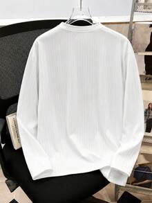 Men's Plus Size Top, Knit Ribbed Solid Color Casual Plus Size T-Shirt, Solid Color Versatile Plus Size Men's Clothing - White - View 3