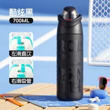 Bình giữ nhiệt cốc lót trong thép không gỉ 316, bình nước ống hút dễ thương có nắp và tay cầm, phong cách thể thao họa tiết - Màu xanh lam - Xem 9