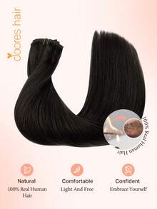 DOORES PU 夾式接髮片 7片 107-110g，100% 真人 Remy 髮，無縫隱形，自然黑，舒適自然融合，適合日常配戴 - S1B - 查看 6