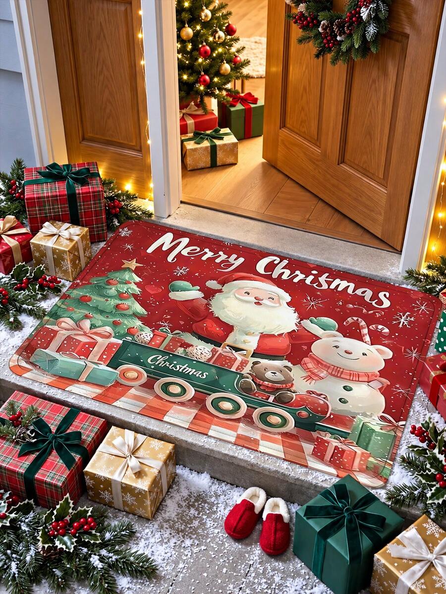 1pc 3D Anti-Slip Cute Santa Claus Floor Mat, Christmas Decoration Essential, Suitable For Entryway, Study, Bedside, Floor Mat, Outdoor, Easy To Clean, Anti-Slip, Quick Drying, All Season, Washable