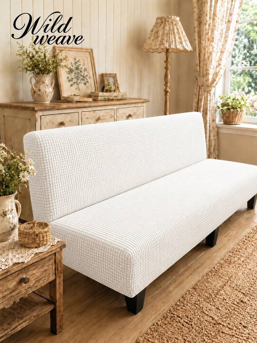 1pc Solid Color Corn Fleece Elastic Armless Sofa/Bed Cover, Suitable For Living Room, Bedroom, Home Use All Seasons