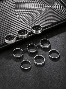 9pcs/Set Men's Stainless Steel Rings, Sports Style Jewelry, Silver Fashion Accessories, Polished & Matte Texture, Suitable As Gift For Boyfriend, Husband, Selected Gift For Halloween, New Year - Silver - View 5