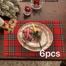 1/2/6pcs Plaid Vintage Square Napkins, Washable Decorative Napkins For Christmas Family Gathering Banquet Table Setting - Multicolor - View 10