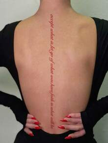 1 Sheet Vertical Red Script Quote Temporary Tattoo Stickers, Inspirational Long Cursive Sentence Fake Tattoos, Red Ink Body Art For Women Girls, Waterproof Spine Back Decor - Red - View 3
