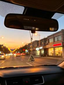 Rhinestone Christmas Tree Pearl Car Rearview Mirror Hanging Ornament, Holiday Atmosphere Car Interior Decoration Pendant, Christmas Tree Pearl Car Hanging Decor, Creative Car Gift For Car Owners - Christmas Tree - View 10