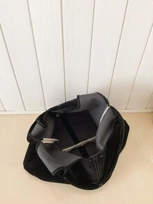 1件女款拼色尼龍肩背托特包，時尚大容量配五星裝飾，適合購物、度假、旅行 - 黑色 - 查看 4