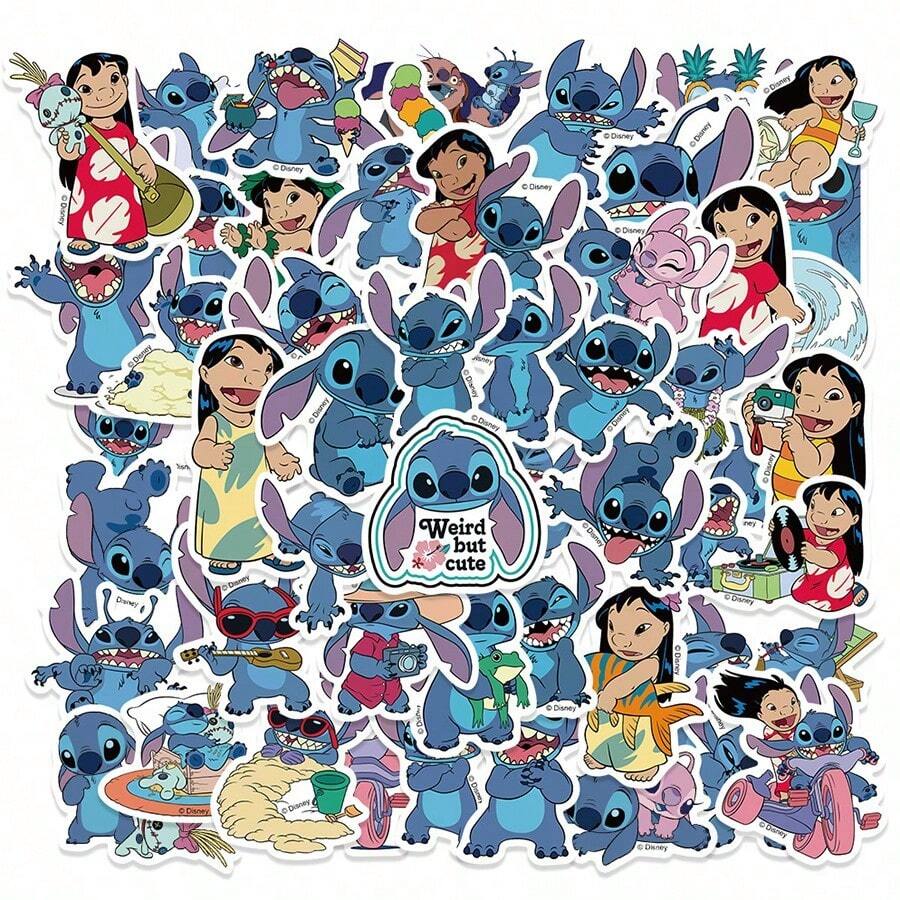 50pcs Lilo & Stitch Cartoon Anime Stickers, Featuring Stitch, Lilo, Nani, Dr. Jumba, Pleakley Patterns, Suitable For Luggage, Laptop, Notebook And Diary, PVC Waterproof - Multicolor - View 1