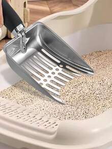 1pc Stainless Steel Long Handle Cat Litter Scoop, Efficient Sifting Design, Pet Cleaning Accessory, Hollow Mesh Quick Filtration Cat Litter Scoop With Non-Slip Handle - Multicolor - View 4