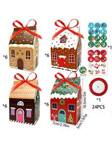 24pcs Christmas Gift Boxes House Shape Treat Box With Number Stickers Ribbon Present Packaging Boxes Holiday Party Supplies - Gift Box - View 2