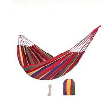 Outdoor Camping Hammock For Adults, Single Person, Thickened Canvas Swing Net Bed, Anti-Tip, Striped Design (Random Color Storage Bag) - Multicolor - View 4