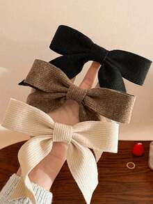 1/2/3pcs Women's Knitted Striped Bow Hair Clips Duck Mouth Clips Autumn/Winter Straight Hair Clips Back Of Head Hair Clips Simple Style Hair Accessories For Women - Multicolor - View 2
