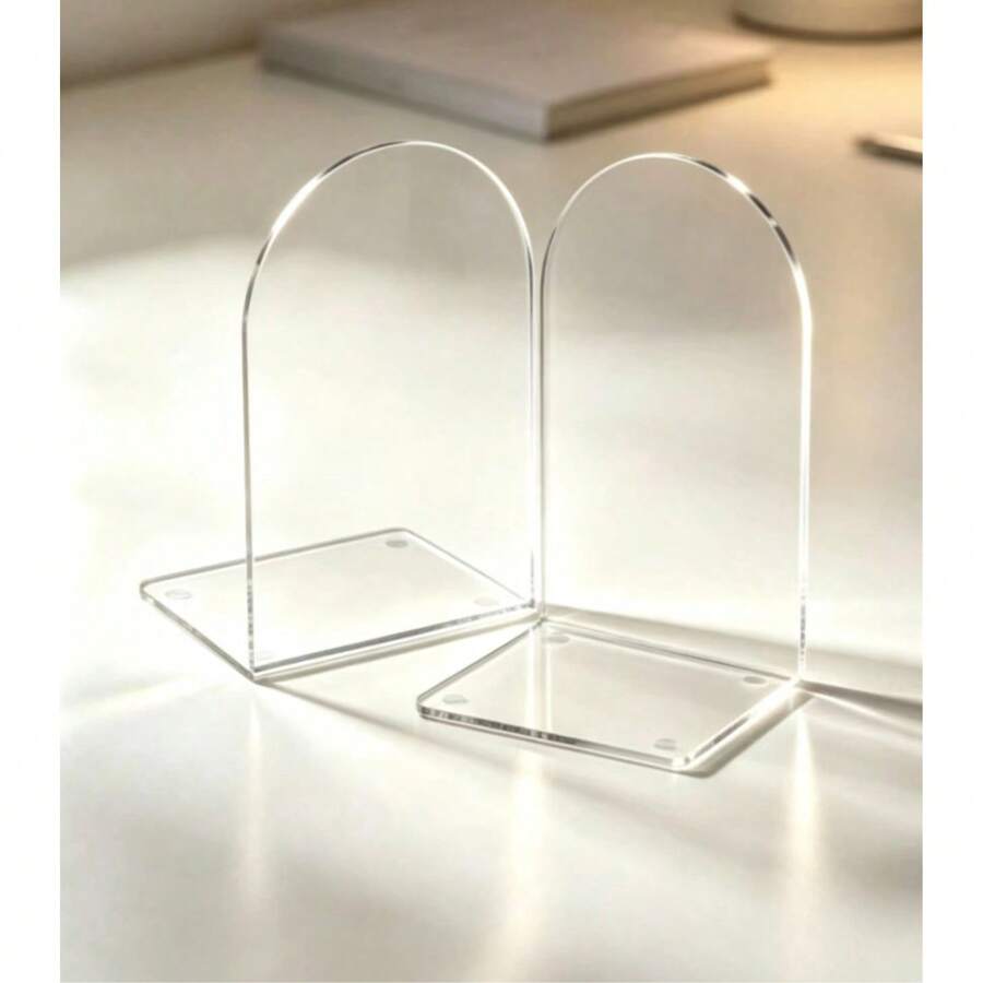 2/4/8pcs 3mm Thick 10*10*10cm L-Shaped Clear Acrylic Bookends, Heavy Duty Sturdy Minimalist Desktop Storage Bookends, Suitable For Home, Office And Library - Clear - View 1