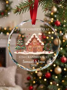 1pc Personalized First Christmas New Home Ornament,Custom Text 2026 Gingerbread House Round Hanging Pendant With Red Ribbon,Customized Xmas Tree Decoration New House Keepsake Gift For Couple - Multicolor - View 5