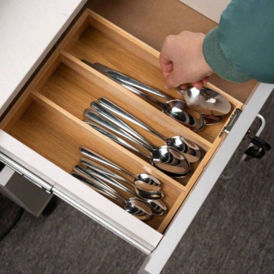 1-Piece Kitchen Drawer Organizer, Kitchen Utensil Organizer Tray, Cutlery Tray, Christmas Decoration, Halloween Decoration, Autumn Decoration - Khaki - View 1