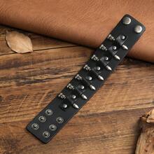 2pcs Punk Style Sports Casual Geometric Design Bracelets, Suitable For Men's Party, Sports, Fashion Wear, Exquisite Bracelet Gift For Men - Black - View 6