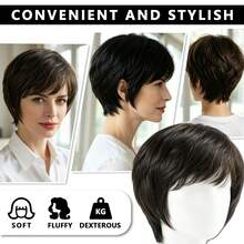 Short Pixie Bob Wigs For Women, Glueless No‑Lace Synthetic Short Wig With Bangs, Heat‑Resistant Straight Layered Elf Short Hair Wig, Adjustable Cap Realistic Daily Wear Wig For Halloween Cosplay Party - Multicolor - View 4