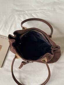 Fashion Solid Color Shoulder Tote Bag, Strap Design, Suitable For Women Shopping, Commuting And Daily Use - Coffee - View 6
