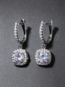 1 Pair Minimalist Versatile Personalized Cubic Zirconia Stud Earrings, Light Luxury Elegant High-End Style, Suitable For Women's Daily Wear - Silver - View 2