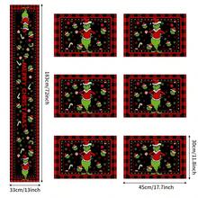 The Grinch 1pc Christmas Table Runner And Placemat Set, Linen Fabric Material, Christmas Table Decoration Table Runner And Placemat Set, Cartoon Image, Holiday Table Atmosphere Decoration Kit, Suitable For Winter Christmas Home Dinner, Holiday Table Setting, Themed Gathering, Party Banquet Scenes. - Multicolor - View 2