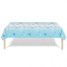 1/2 Pack Winter Snowflake Disposable Tablecloth, Blue Ice Wonderland Plastic Table Cover, Suitable For Christmas And Birthday Party Decoration - Multicolor - View 3