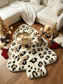 1pc Christmas Tree Leopard Print Living Room Rug, Thickened Rug, Thick Rug, Plush Rug, Autumn/Winter Rug, Thickened Rug, Living Room Rug, Rug, Living Room Area Rug, Area Small Rug, Mat, Home Decor, Large Living Room Rug, Round Rug, Living Room Home Decor, Room Decor, Washable Rug - Multicolor - View 2