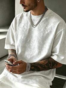 Men's Summer Short Sleeve T-Shirt, Breathable Knit Fabric, Suitable For Daily Home Wear - White - View 2