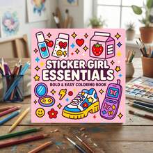 1pc Cute Sticker Coloring Book, Includes 24 Pages Of Fun And Adorable Patterns, Featuring Classic Elements Every Girl's Sticker Pack Can't Miss. From Hearts, Iced Coffee To Cosmetics, Headphones, Sparkling Stars-Perfect Gift For Birthday, Halloween, Christmas And Other Holidays - Cute Sticker Coloring Book - View 2