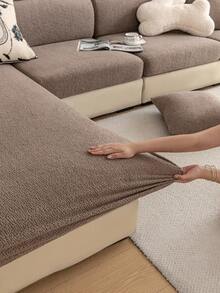1pc Sofa Cover, Soft Flocked Texture Scratch-Resistant Sofa Pad, Pet-Friendly Skin-Friendly Machine Washable All-Season Furniture Protector - Brown - View 5