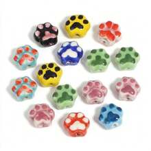 7pcs Hand-Painted Cat & Dog Paw Shaped Ceramic Beads, Mixed Color Vertical Hole Decorative Beads, Suitable For DIY Bracelets, Necklaces And Pet Theme Jewelry Making - Color Mixing - View 1