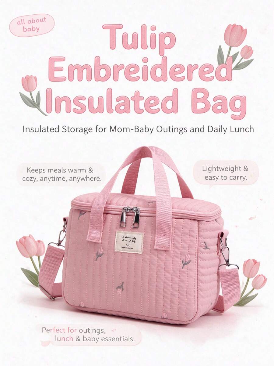 1pc Ins Bear Design Large Capacity Mommy Bag, Handheld, One Shoulder, Crossbody, Fashion Embroidered Diaper Bag - Multicolor - View 1