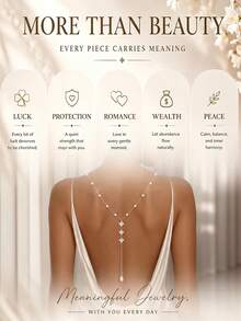 1pc Exquisite Beaded Faux Pearl Y-Shaped Back Necklace, Vertical Leaf Rhinestone Pendant Body Jewelry, Evening Party Dress Accessory - Rhinestone - View 4