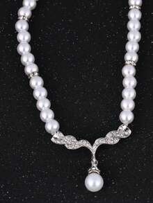 1 Set Rhinestone Pearl Necklace Earrings Set Alloy Fashion Jewelry For Women Daily Party Giftwu - Multicolor - View 5