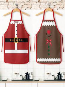 2Pcs Christmas Couple Apron Set, Santa Claus Suit & Cute Gingerbread Man Bow Printed Adjustable Bib Apron, Holiday Kitchen Cooking Baking Apron For Family Party Xmas Gift - Multicolor - View 4