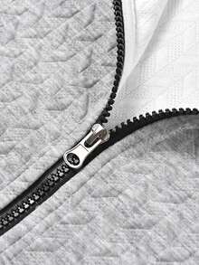 Men's Spring/Autumn Ribbed Patchwork Textured Jacquard Baseball Collar Zip-Up Sweatshirt, Casual Versatile - Grey - View 7