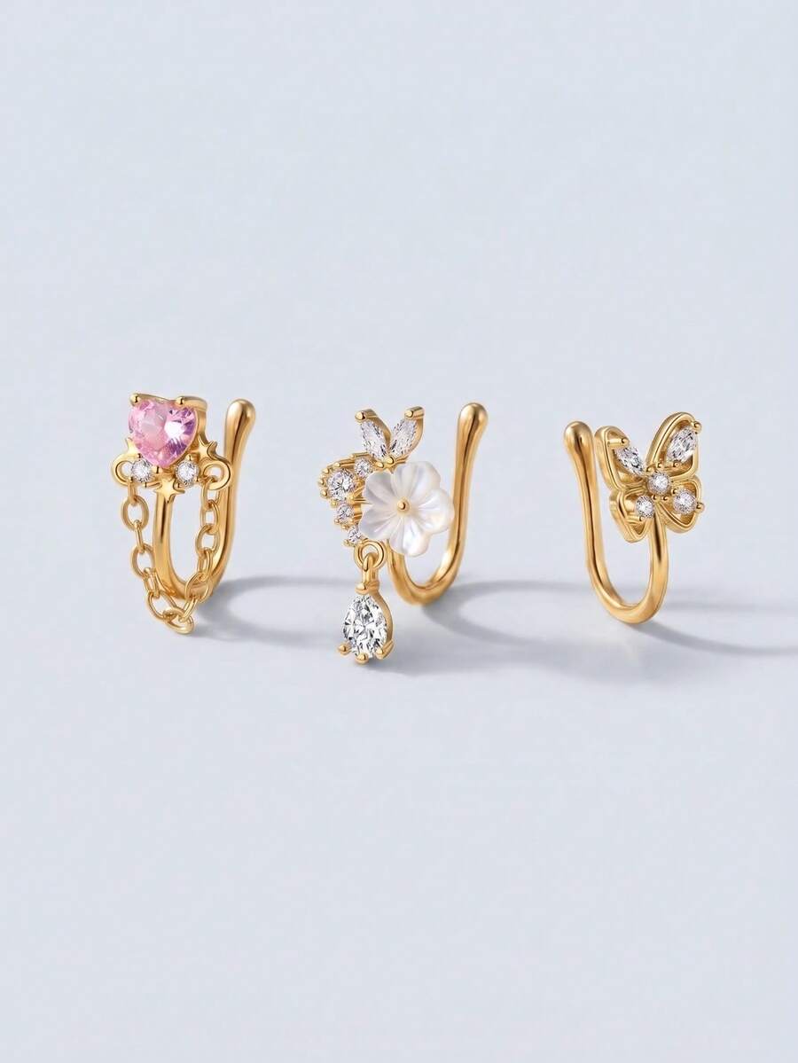 TOKRING 1pc Fake Nose Rings For Women-Gold Plated Nose Cuff Non Piercing For Teen Grirls Fake Nose Piercing Jewelry Nose Cuff - Multicolor - View 1