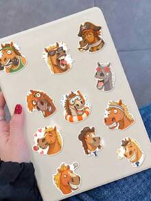 50Pcs Hilarious Horse Meme Stickers, Whimsical Horse Waterproof Decals, DIY Decor Supplies For Phone, Kindle, Notebook - Multicolor - View 5