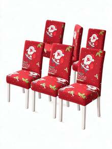 1/4/6 Pcs Merry Christmas Santa Claus Anti-Cat & Dog Scratching Red Festive Elastic Dining Chair Covers, Removable Dustproof Non-Slip Printed Chair Protector Covers Suitable For Home Decor, Hotel, Restaurant And Banquet Living Room Decoration - Multicolor - View 12