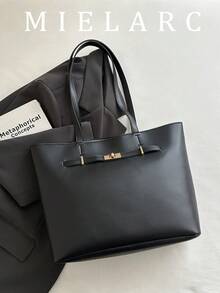 Casual Handheld Underarm Tote Bag, Solid Color, Cross-Border 2026, Large Capacity PU, Women's Fashion Minimalist Shoulder Bag - Black - View 1