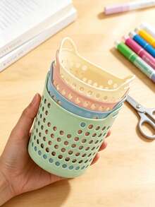 Mini Plastic Storage Basket Set With Handles, Macaron Color Hollow Desktop Organizer Baskets, Lightweight Portable Multipurpose For Storing Stationery, Cosmetics, Bathroom Supplies, Kitchen, Office, Bedroom, Closet And Holiday Gifts - Multicolor - View 3
