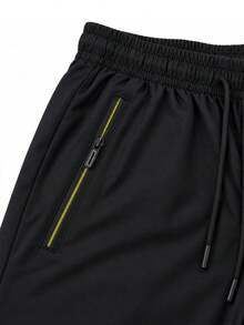 Women's Black Wide Leg Loose Autumn Pants, Lightweight & Breathable, Elastic Drawstring Waist, Zipper Pockets, Open Hem - Black - View 7
