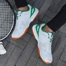 Men Lace‑Up Badminton Shoes Breathable Mesh Upper Indoor Court Training Athletic Sports Sneakers - White-green - View 3