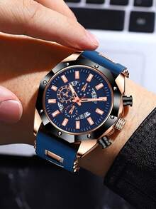 Casual Fashion Silicone Deep Blue Quartz Watch With Calendar Design, Gift For Kids, Christmas Outfit Selection - Multicolor - View 5
