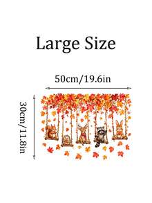 2D平面印刷秋季森林鞦韆小動物楓葉 30*50cm 窗貼創意DIY自黏可移除雙面可見PVC玻璃貼紙，客廳臥室餐廳門窗玻璃美化裝飾貼 - 彩色 - 查看 11