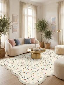 1PC Rice Bottom Colorful Polka Dot & Scattered Pattern Modern Minimalist Playful Area Rug, Fresh & Lively Style Faux Cashmere Asymmetrical Wavy Edge Rectangular Full Coverage Red Yellow Blue Green Pink Polka Dots & Wave Edge Details Machine Washable Carpet, Suitable For Living Room Bedroom Balcony, All Season Home Decor - Multicolor - View 1