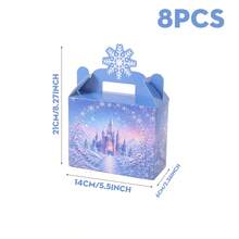 2/5/8/10/12個裝可攜式紙製禮物盒，藍紫色冬季城堡印花搭配雪花圖案，長方形手提禮物盒，頂部雪花鏤空設計，適合禮品包裝、冬季仙境主題生日與節日派對用品 - 冰雪城堡 - 查看 7