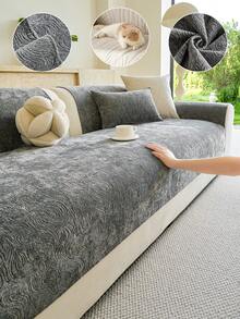 1PC Skin-Friendly Chenille Swirl Pattern Sofa Cushion Cover – Comfortable & Breathable, All-Season Non-Slip Cushion, Armrest & Backrest Cover, Pet-Friendly (Stain-Resistant), Durable & Dustproof, Machine Washable - Dark Grey - View 1