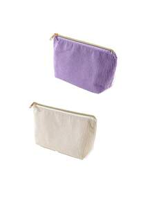 1/2 Set Solid Color Striped Multi-Function Large Capacity Stationery Pouch Student Pencil Case (Fuzzy Style) Back To School Stationery Pencil Bag - Apricot - View 13
