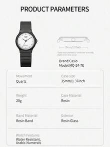 CASIO MQ-24-7E Unisex Quartz Watch, Black Resin Strap Round White Dial Minimalist Waterproof Analog Wristwatch - Black - View 6