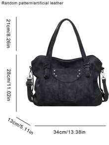 Vintage And Large Capacity Tote Bag, Decorated With Star Rivets And Adjustable Crossbody Shoulder Strap, Perfect For Shopping And Outings - Black - View 6